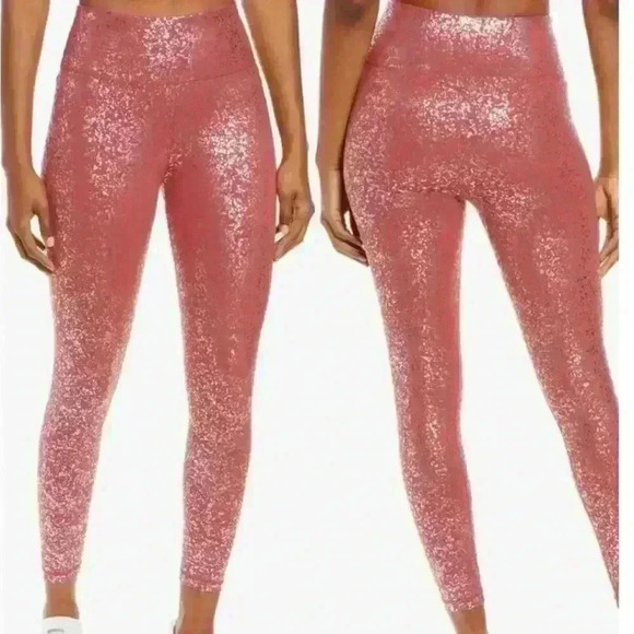 Sweaty Betty Pants - Sweaty Betty Goddess 7/8 Workout Leggings in Red Terrazzo Foil Print Size Small